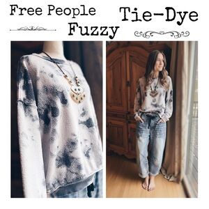 Free People Black and White Tie-Dye Sweatshirt